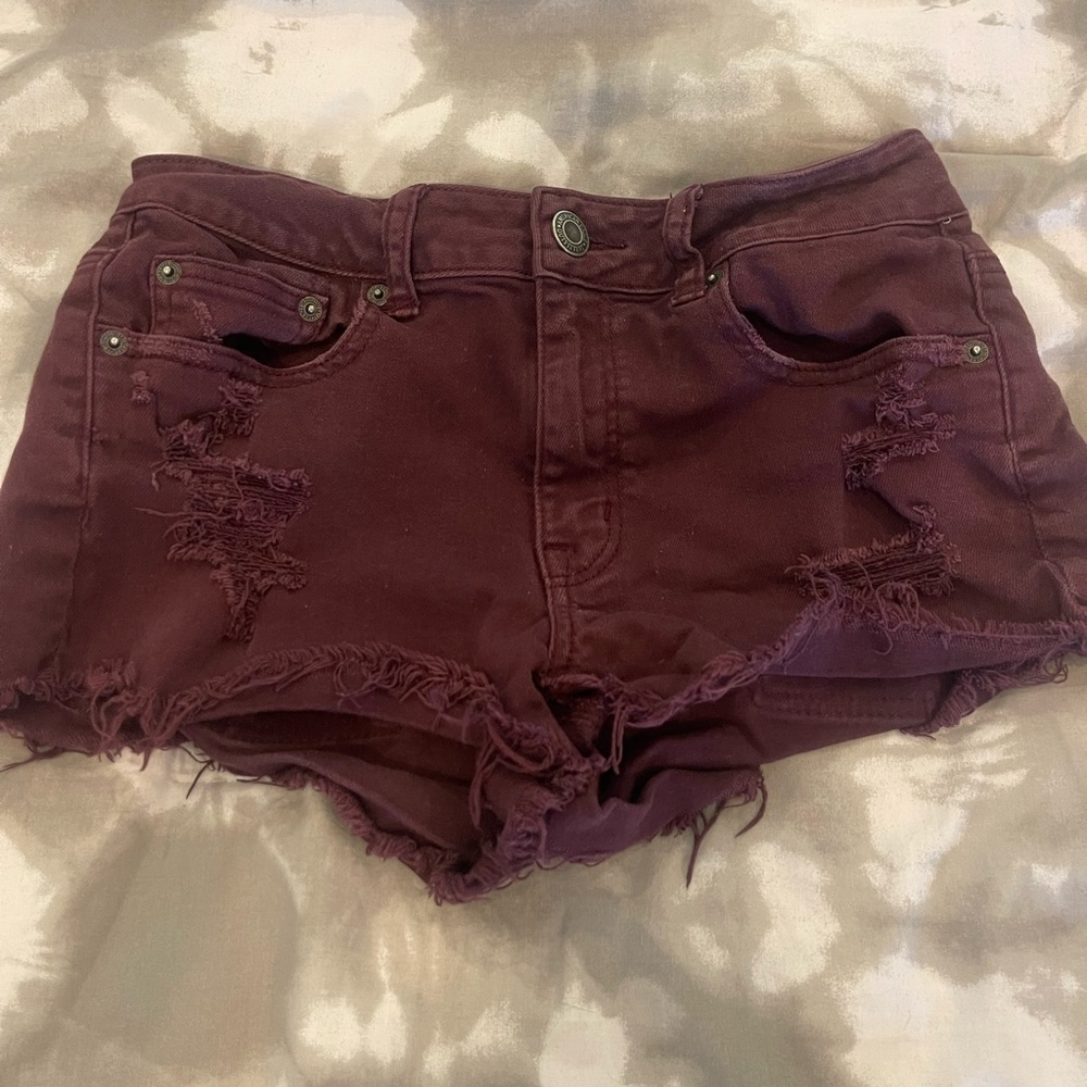 American Eagle Outfitters Maroon Distressed Jean Shorts